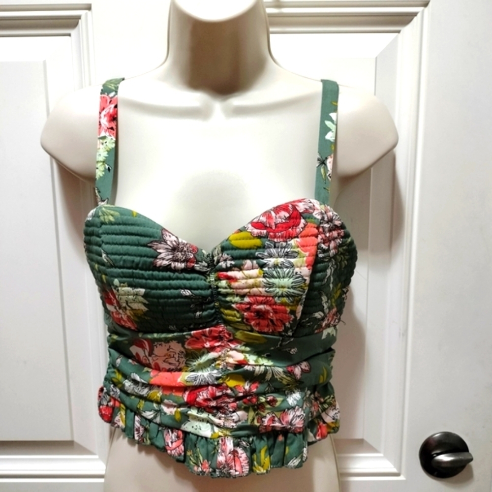 Bog Collective Floral Ruched Corset Tank Top Womens Small - Picture 2 of 7